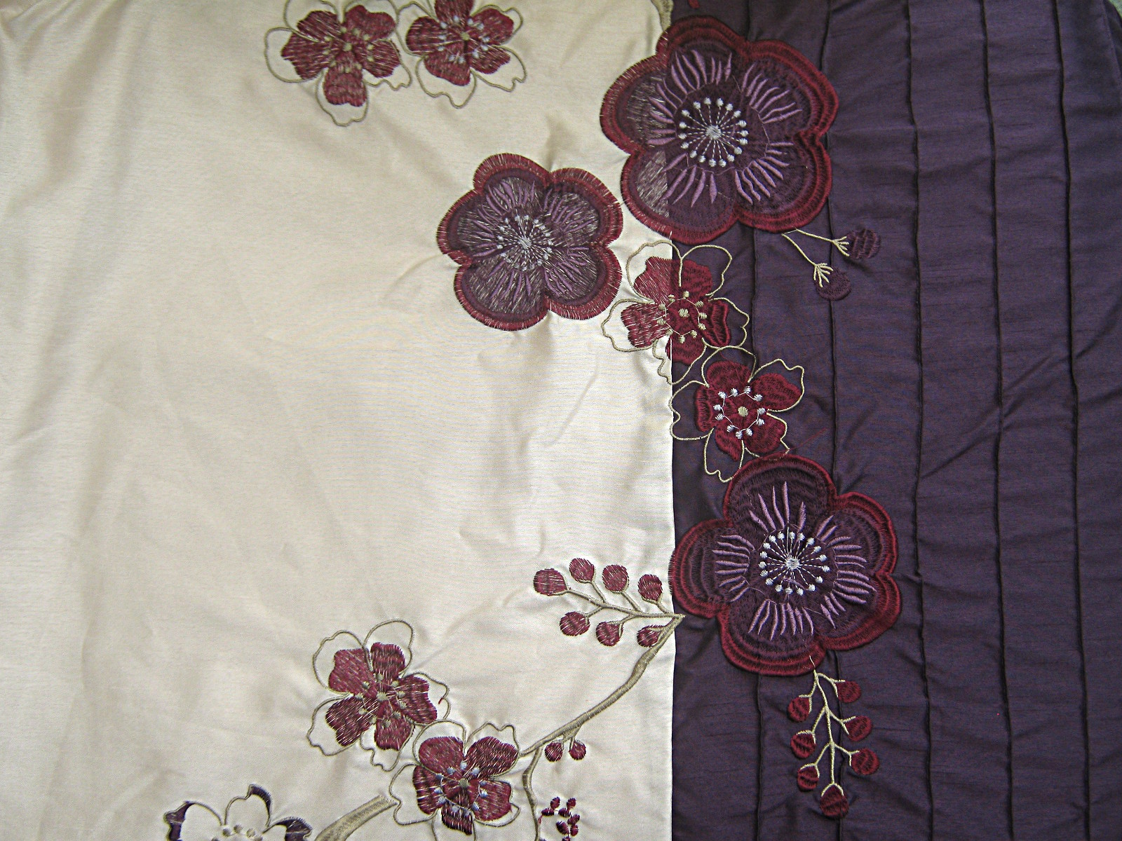 Champagne-dark-purple-floral-embroidered-dupion-effect